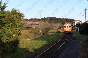 ローカル線「いすみ鉄道」が駅に滑り込む