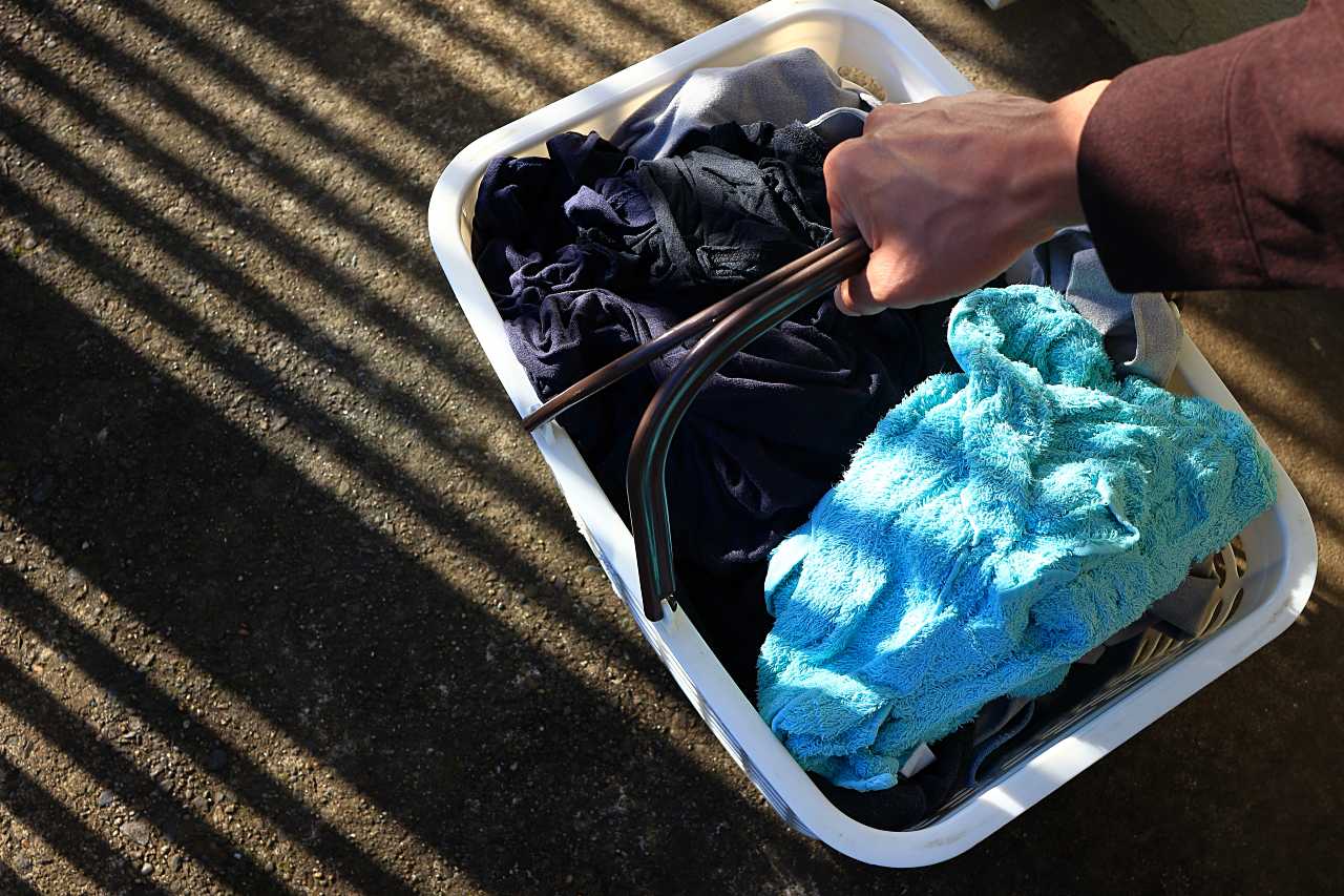 お洗濯日和の朝の写真素材