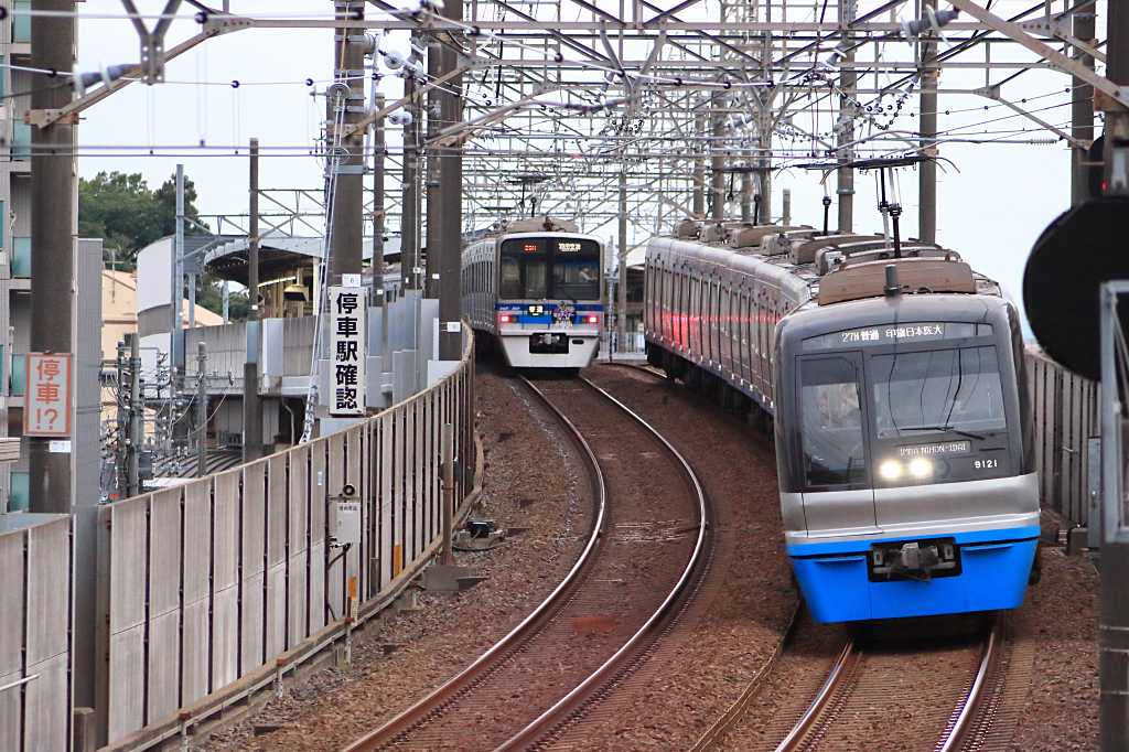 北総鉄道線で迅速移動の写真素材
